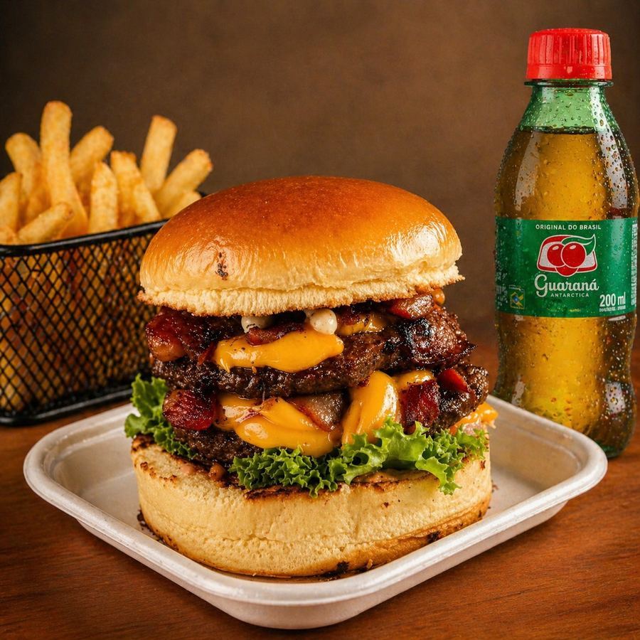 Combo Hamburguer Artesanal Duplo Cheddar Bacon